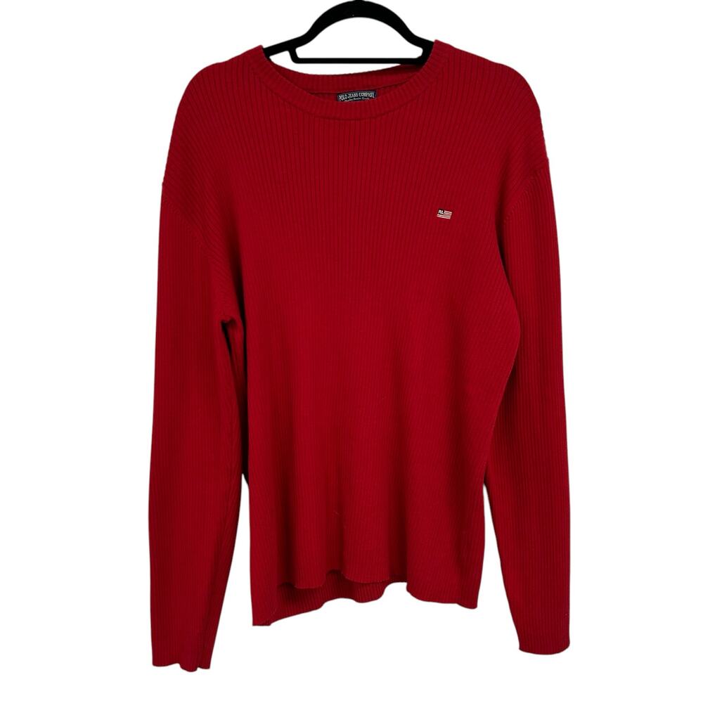 Polo Jeans Company Vintage Red Ribbed Knit Crewneck Pullover Sweater Mens XL